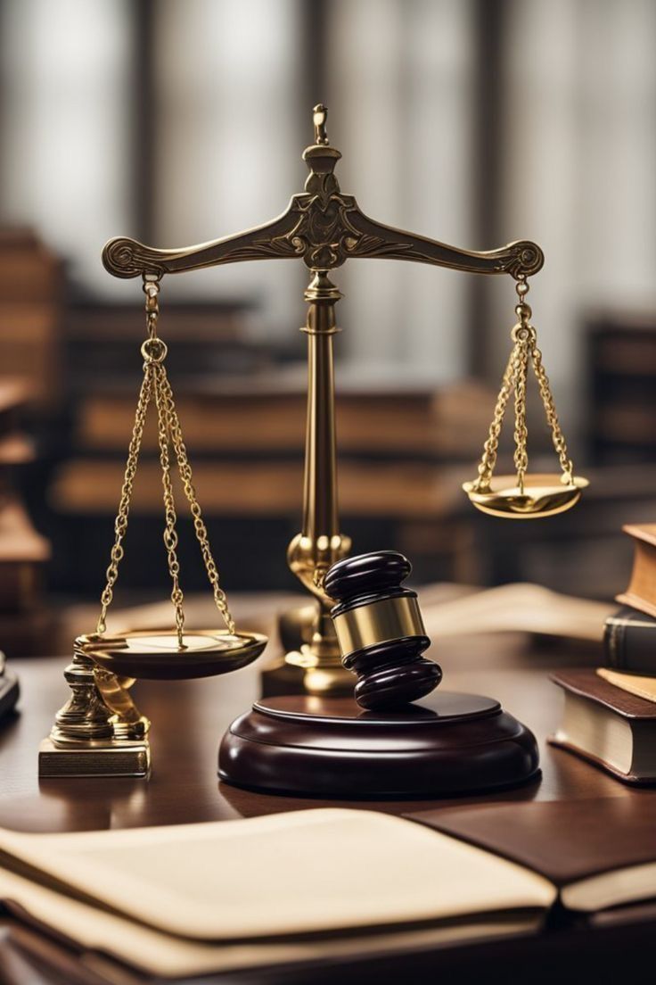 Brass scales of justice beside a gavel